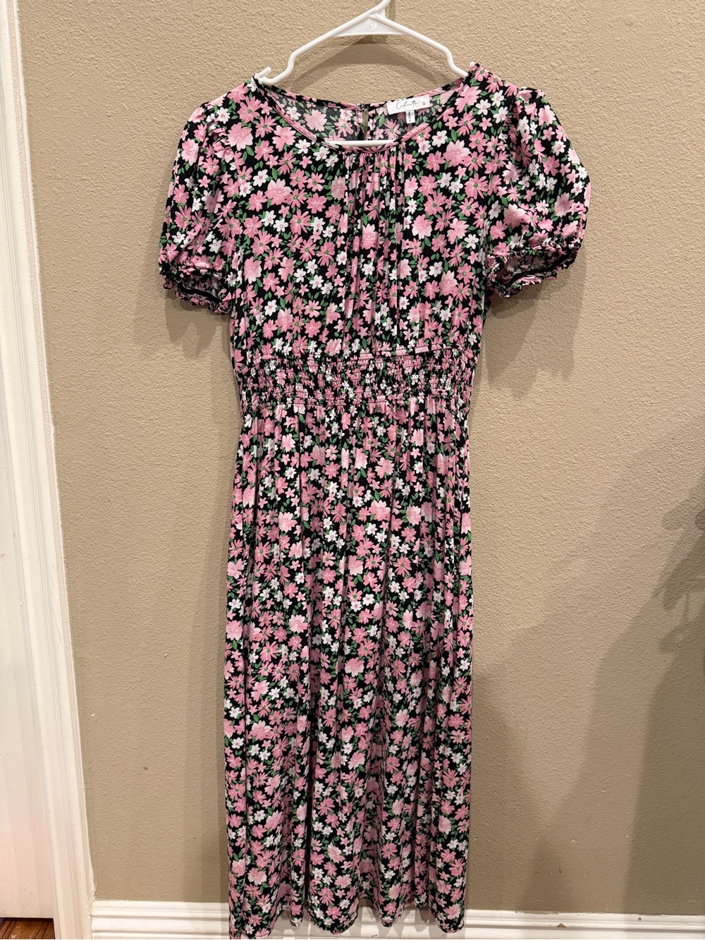 ' Pink Floral Smocked Waist Dress